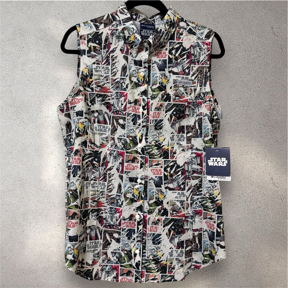 NWT! Columbia PFG Star Wars Edition Super Tamiami Comic Strip Sleeveless Shirt